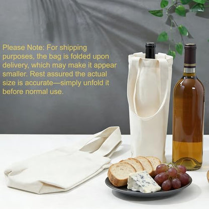 24 Pcs Canvas Wine Bags with Handle, 12 x 7.5 x 5.5 Inch Reusable Washable Wine Carrier Tote Sublimation DIY Blank Bottle Gift Totes Cotton Carrier Wine Bag for Weddings Christmas Birthdays Party