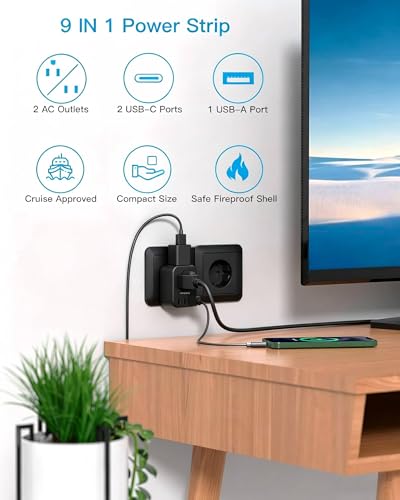 Black European Travel Plug Adapter USB C, International Plug Adapter, US to Europe Adapter Plug 2 Outlets 3 USB Ports(2 C Port), Type C Power Adapter to Iceland Italy France Portugal Spain Germany - style: Type C - Most of Europe(Black)