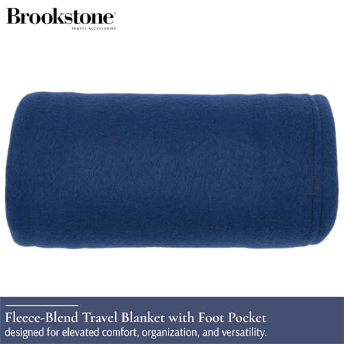 Brookstone Travel Blanket - 2-in-1 Super Soft Fleece Lightweight Throw Blanket with Carrying Pouch, Airplane & Car Travel Essentials, Blue Foot Pocket - color: Blue Foot Pocket