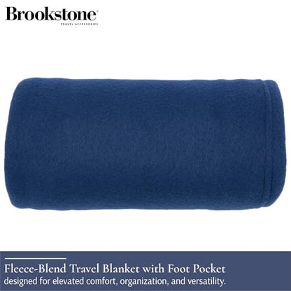 Brookstone Travel Blanket - 2-in-1 Super Soft Fleece Lightweight Throw Blanket with Carrying Pouch, Airplane & Car Travel Essentials, Blue Foot Pocket - color: Blue Foot Pocket