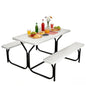 COSTWAY Outdoor Picnic Table, HDPE Plastic Picnic Table Bench Set with Weather Resistant Tabletop & Wood Texture, Ideal for Patio, Backyard (59" D x 54" W x 28.5" H,White) - color: White