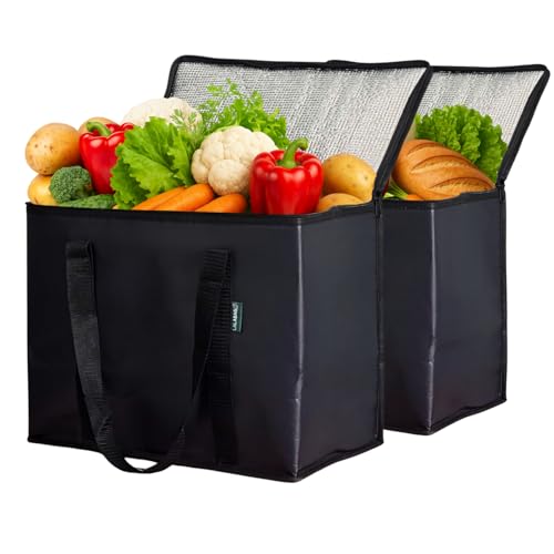 2-Pack Insulated Reusable Grocery Bags – Large Cooler Tote for Cold & Hot Food, Stays Upright, Durable, Foldable for Travel and Delivery - color: Cooler Bag
