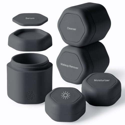 Cadence Capsules - Core Skincare Set, Charcoal - Five Containers with Magnetic Lids - 100% Leak Proof & TSA Approved for Travel and Carry On, 2 Small (0.56oz) & 3 Medium (1.32oz) - color: Charcoal, size: Core Set