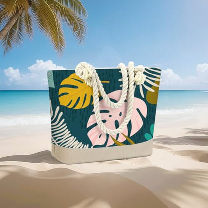 Fokongna Tote Bag For Women, Beach Bag Best Friend Travel Birthday Gifts, Travel Parties Vacation Shopping Essentials - color: Monstera Leaf Tropical