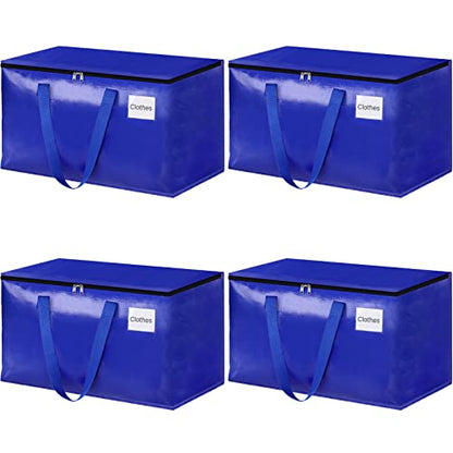 HomeHacks Moving Bags Heavy Duty with Strong Zippers and Handles Collapsible Moving Supplies, Storage Totes for Packing & Moving Storing 93L,4-Pack, Blue - size: 93L-4 Packs