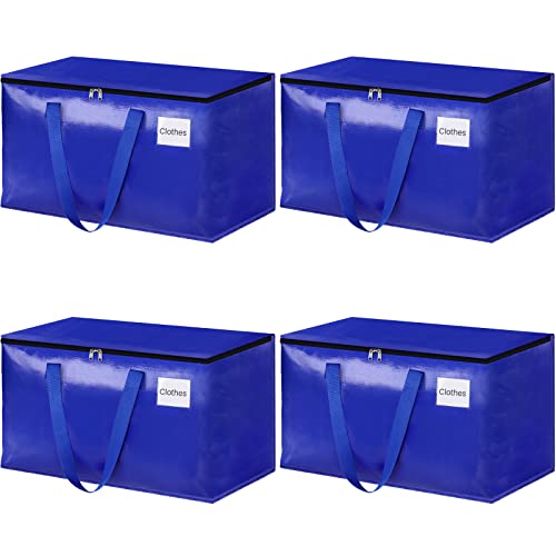 HomeHacks Moving Bags Heavy Duty with Strong Zippers and Handles Collapsible Moving Supplies, Storage Totes for Packing & Moving Storing 93L,4-Pack, Blue - size: 93L-4 Packs