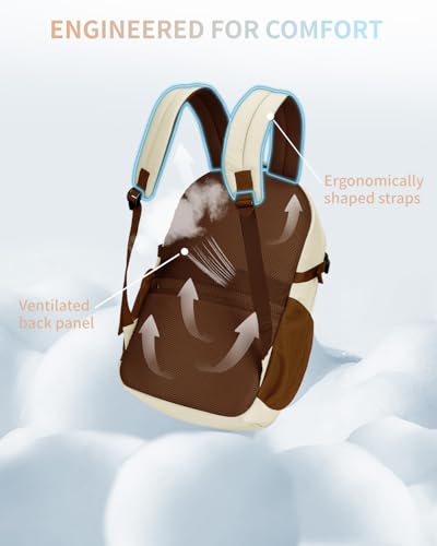 ECOHUB Travel Backpack for Women, 17.3 inch Suspended Laptop Backpack, Fashion Water-Resistant College Computer Bookbag, 28L Personal Item Bag with 12 Pockets for Causal, Work, Cream & Brown - color: Cream & Brown