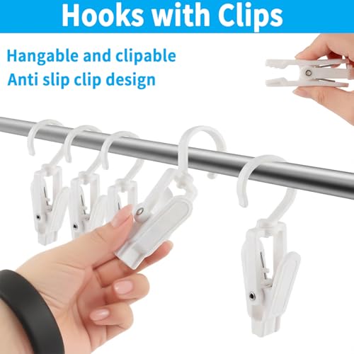 VinBee 20 PCS Laundry Hooks with Clips Super Strong Plastic Home Travel Swivel Hanging Hanger Closet Organizer Clamps Socks Boot Bras Towels for Bathroom Wardrobe Kitchen Office - 4.3 Inches (White) - color: White