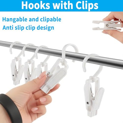 VinBee 20 PCS Laundry Hooks with Clips Super Strong Plastic Home Travel Swivel Hanging Hanger Closet Organizer Clamps Socks Boot Bras Towels for Bathroom Wardrobe Kitchen Office - 4.3 Inches (White) - color: White