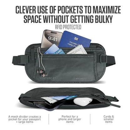 VENTURE 4TH Money Belt for Travel – Slim Hidden Under-Clothes RFID Blocking Anti-Theft Passport Holder & Travel Wallet Pouch for Men & Women to Protect Cash, Cards & Documents (Sleek Gray) - color: Sleek Gray