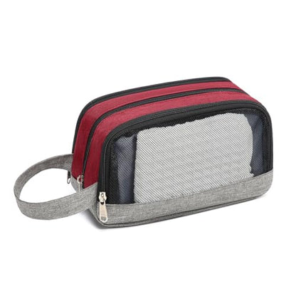 Yeiotsy Men's Travel Toiletry Bag – Small Dopp Kit with Mesh Pockets & 3 Compartments, Durable Shaving Organizer for Gym, Camping & Weekend Trips - color: Red