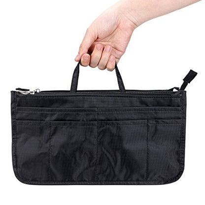 BTSKY Printing Handbag Organizers Inside Purse Insert - High Capacity 13 Pockets Bag Tote Organizer with Handle (Black) - color: Black