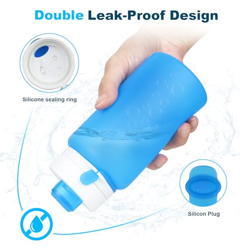 PLTCAT Collapsible Water Bottle, 19oz Foldable Bottle BPA Free Reusable Lightweight Leak-Proof Travel Silicone Water Bottle for Travel, Gym, Hiking, Office, Camping - color: Blue