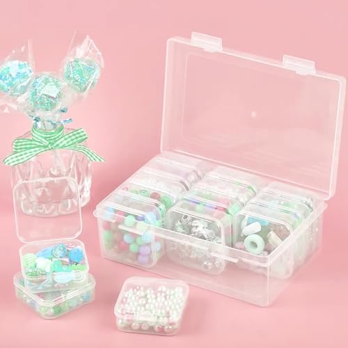 Jewelry Organizer Box with 12 Small Boxes Portable Storage for Earrings Pills DIY Craft Accessories for Travel Use(Transparent) - color: Transparent, size: MIX