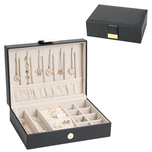 Jewelry Box Travel Jewelry Organizer Case for Women Portable Storage for Earrings, Necklaces, Rings, Bracelets Gift Box Black - color: Black13