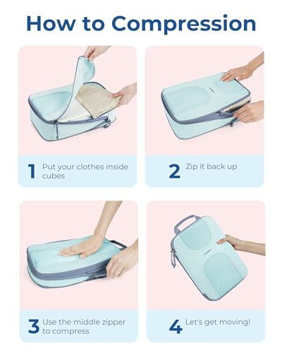BAGSMART Compression Packing Cubes, 6 Set Packing Cubes for Suitcases, Lightweight Suitcases Organizers Bag Set & Compression Travel Cubes, Travel Essentials Packing Organizers - color: 06-Sky Blue