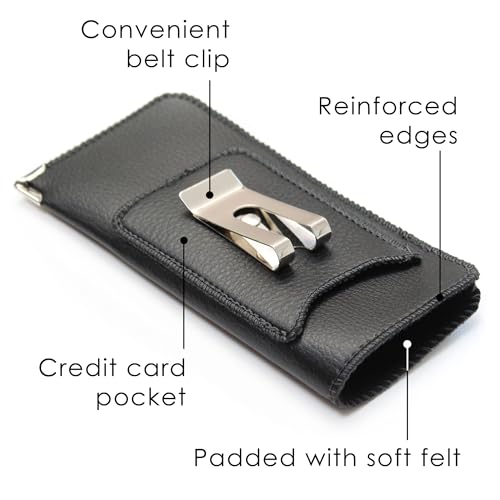 Orsus Soft Glasses Case with Belt Clip & Card Pocket, PU Leather Eyeglass Sunglasses Case Pouch Felt Lining - color: Black