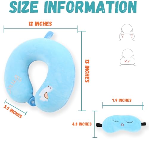 Kids Neck Pillow for Travel with Sleep Eye Mask, Cute Travel Neck Pillow, Memory Foam Flight Sleeping Headrest Pillow for Boys & Girls, Airplane, Train, Car, Home Use - Little Alpaca - color: Little Alpaca