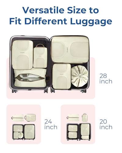 BAGSMART Compression Packing Cubes, 6 Set Packing Cubes for Suitcases, Lightweight Suitcases Organizers Bag Set & Compression Travel Cubes, Travel Essentials Packing Organizers - color: 02-White Opal