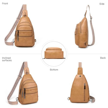 Leresas Sling Bag for Women Cross Body Purse Fanny Pack Sling Backpack Vegan Leather Over Shoulder Crossbody Handbag Travel Gifts Tan - color: Tan
