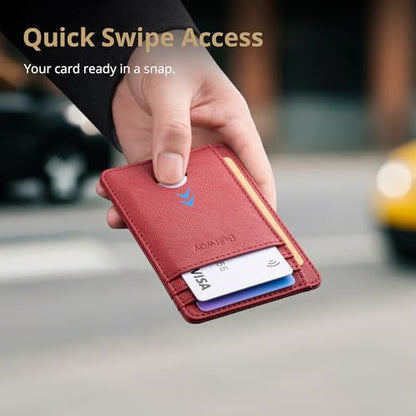 Buffway Slim Minimalist Front Pocket RFID Blocking Leather Wallets for Men and Women - Cross Red - color: Cross Red