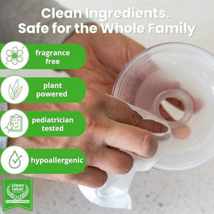 Dapple Breast Pump Cleaning Kit, 3 Baby Bottle Cleaning Brushes, Hypoallergenic & Powered by Plants, Removes Milk Residue, Leaves No Taste, 3oz Soap, 10ct Wipes 3 Cleaning Brushes