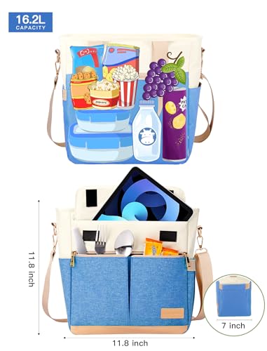 JOYHILL Lunch Bag for Women, Lunch Tote Leakproof Insulated Lunch Box with Shoulder Strap, Adult Reusable Lunch Cooler Tote Bags for Work Picnic Camping Beach (I-LIGHT BLUE) - color: I-LIGHT BLUE