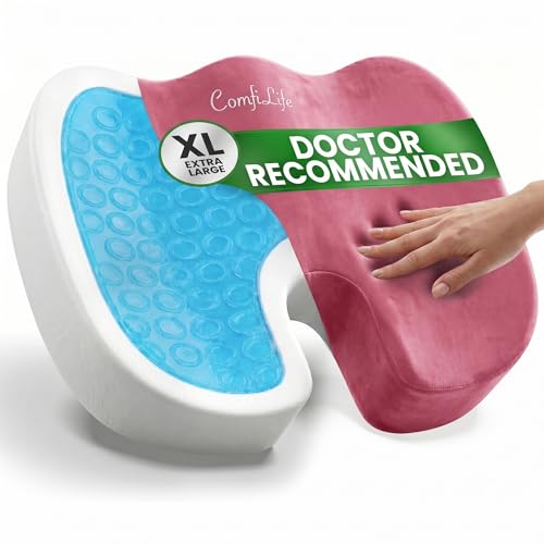 ComfiLife Extra Large Gel & Memory Foam Seat Cushion - Doctor Recommended Office Chair Cushion, Car Seat Cushion - Back & Sciatica Pain Relief - Wide Seat Cushion for Big & Tall (Pink) - color: Pink, size: X-Large
