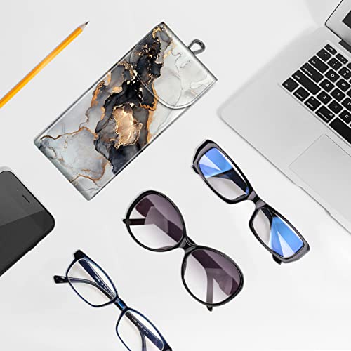 FINTIE Double Glasses Case with Carabiner Hook, Portable Vegan Leather Eyeglass Case Anti-scratch Sunglasses Pouch - color: Cloudy Marble
