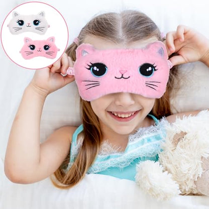 Kids Sleep Mask, 2 Pcs Cute Cat Sleeping Eye Mask Soft Plush Girls Sleep Masks Comfortable Funny Animal Night Eye Masks for Sleeping Blindfold Eye-Cover for Women Girls Home Travel (Pink, White) - color: White, Pink, style: Cat