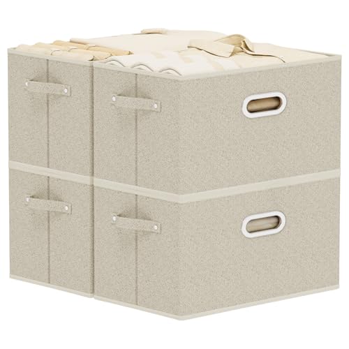 Open Storage Baskets, Collapsible Cube Bins, Fabric Container Organizer with Metal Handles, Boxes for Shelves, Closet, Living Room, 15x9.8x9.8in, Grey and Beige, 4 Pack - color: Beige/Gray, size: 15x9.8x9.8 in(4 Pack)