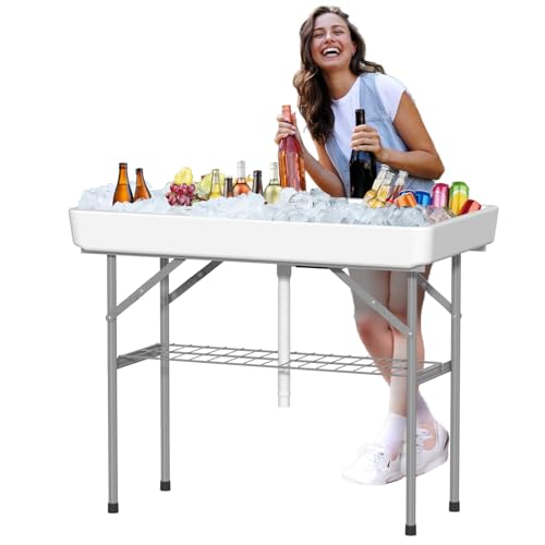 4 Foot Ice Cooler Table, Outdoor Cooler Table with Removable Matching Skirt and Shelf, Folding Ice Tables for Party, BBQ, Camping, Picnic, Fishing Cleaning Tables - style: Fish cleaning ice table