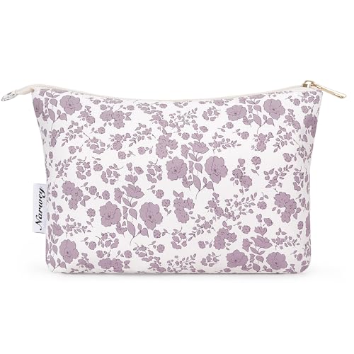 Narwey Small Makeup Bag for Purse Travel Makeup Pouch Cosmetic Bag Zipper Pouch Bags for Women (Dusty Pink Flower) - color: Dusty Pink Flower