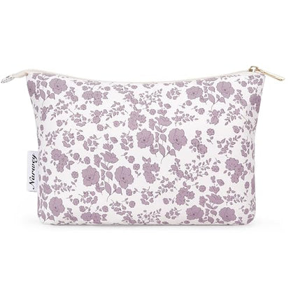 Narwey Small Makeup Bag for Purse Travel Makeup Pouch Cosmetic Bag Zipper Pouch Bags for Women (Dusty Pink Flower) - color: Dusty Pink Flower