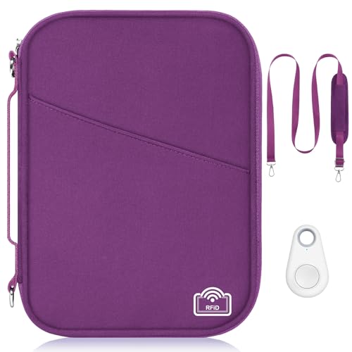 Family Passport Holder for Travel with RFID Blocking, Traveling Essentials Organizer Pouch Bag, Light Passport Wallet for Travel Must Haves Accessories for Women Men - color: Violet