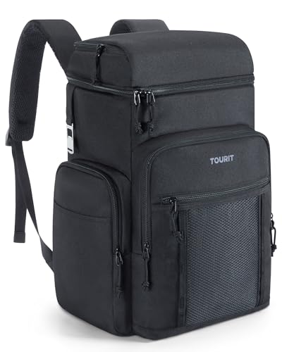 TOURIT Insulated Backpack Cooler: 30 Cans Waterproof Leakproof Soft Cooler Bag Beach Travel Picnic Camping - color: Black, style: 30 Cans 2.0