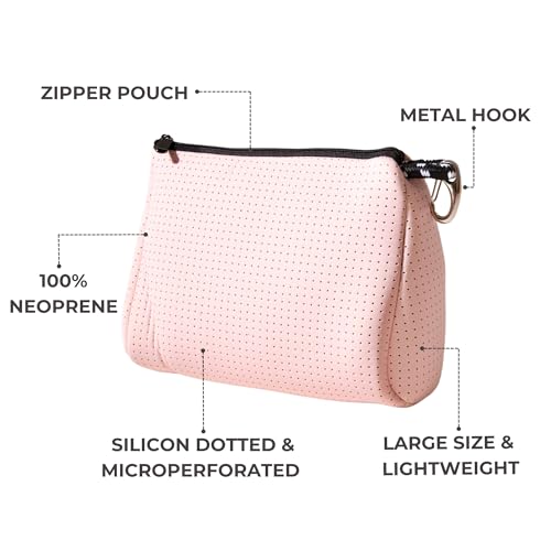 POPUPS Large Makeup Bag with Zipper, Pretty Pink - Waterproof Neoprene Cosmetic Bag 7.7 x 10.75 x 5 inches - color: Basic Pretty Pink