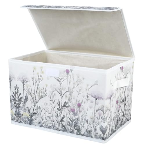 Fabric Storage Box Floral Wildflower Storage Cubes Decorative Floral Print Collapsible Organizer Cubes with Lids and Carrying Handle Rectangle Folding Containers for Bedroom Closet Shelves - color: Wildflower