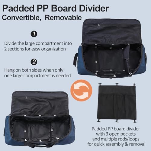Bagenerous 110L/140L Expandable Soft-Sided Foldable Duffle Bag with 2 Rubber Wheels,Packable 32” Rolling Carry-On with Multi-Pockets & Compartments,Navy Blue - color: Navy Blue
