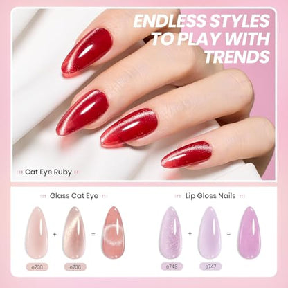 Beetles Jelly Gel Nail Polish Set, 53PCS 36 Colors Jelly Pink Milky White Red Black Blue Green Silver Cat Eye Base Glitter Glossy Matte Top Coat Crystal Ice Collection French Nails Gift for Women - color: 0-1-Crystal Ice Collection