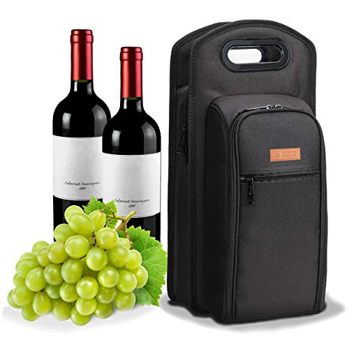 ALLCAMP 6 Piece Wine Travel Bag and Insulated Wine Carrier Tote Carrying Cooler Bag with Handle,Great Gift for Wine Lover - color: Large Black, size: 2 Bottle