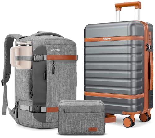 Luggage Sets 3 Piece with Spinner Wheels, Lightweight PC Hardside Suitcase with TSA Lock & YKK Zippers, 20 Inch Carry On Luggage with Travel Bag for Men and Women, Grey - color: Grey, size: 3 Piece Set (20inch)