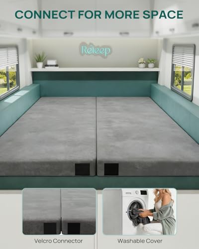 Releep 3 Inch Dual-Sided Memory Foam Camping Mattress, Waterproof Camping Sleeping Pad with Portable Pillow & Carry Bag, Roll Up Cot Mattress Mat for Guest Bed/Car/Tent - size: Twin XL: 81*38*3"