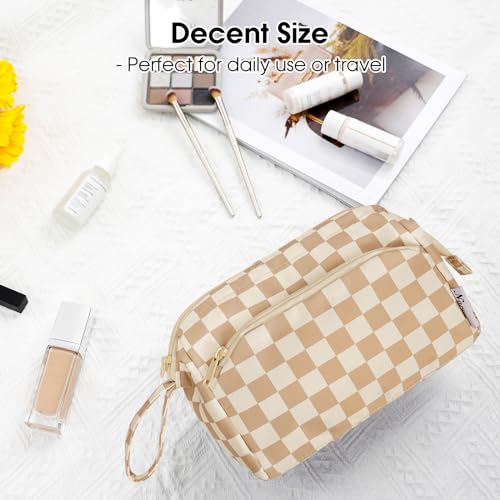 Narwey Large Checkered Makeup Bag Women Wide-open Make up Bag Travel Cosmetic Bag Organizer Toiletry Bag for Cosmetics Toiletries Accessories (Light Checkerboard) - color: Z-Light Checkerboard