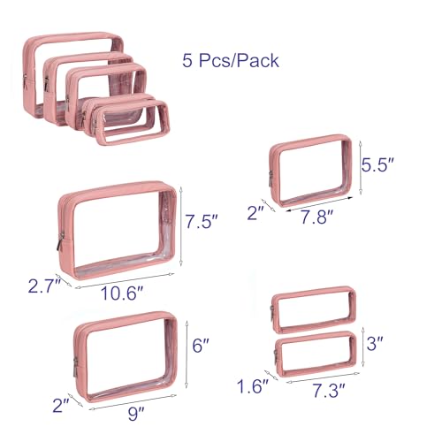 Remobia Hicol TSA Approved 5-Piece Diaper Bag Organizer Pouch Set Clear Waterproof TPU Kids Toiletry Storage Set Travel Packing Clutch Cube Bags for Baby Nursing (Pink Leather) - color: Pink Leather