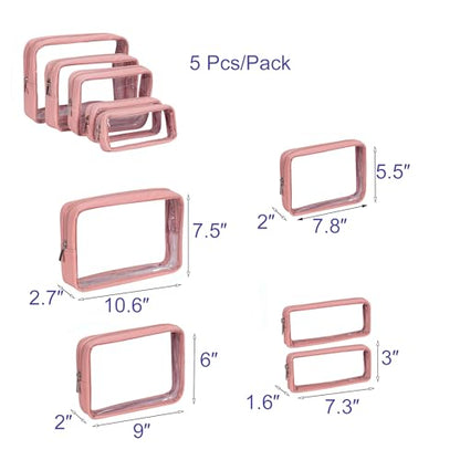 Remobia Hicol TSA Approved 5-Piece Diaper Bag Organizer Pouch Set Clear Waterproof TPU Kids Toiletry Storage Set Travel Packing Clutch Cube Bags for Baby Nursing (Pink Leather) - color: Pink Leather