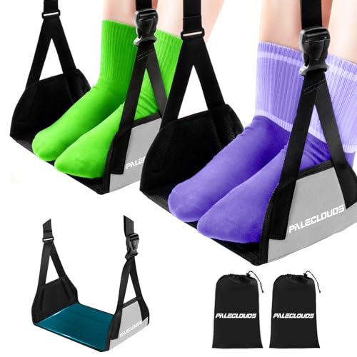 Foot Hammock for Plane Travel, No Collapse Thickened Bamboo Airplane Foot Rest for Long Flight, Desk Foot Hammock with Extended Adjustment Strap to Relax Your Feet, Foot Sling Travel Essentials - color: 2-pack Grey