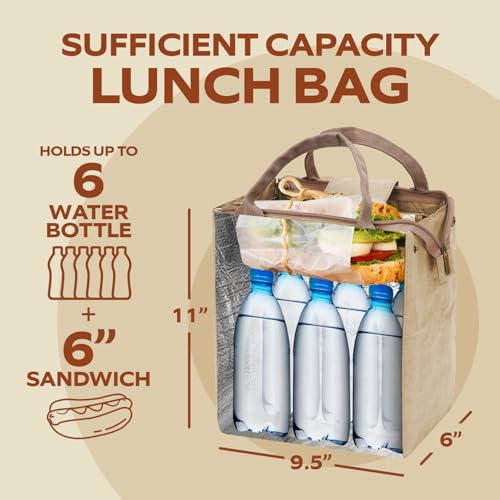 VonNova Women’s Insulated Lunch Bag with Premium 4mm Cooler Insulation, Cute Large 7L Lunch Tote for Office, Durable Small Lunch Box for Women, Stylish Lunchbox for Adults, Teens, Nurses, Teachers - color: Beige