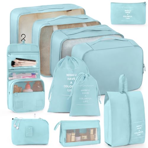 Anjing 11 Set Packing Cubes for Travel, Space-Saving Luggage Organizers, Suitcase Organizer Bags Set, Essentials for Carry-on Suitcases, Lake Blue (WMUS20230315X01-3) - color: Blue-11pcs