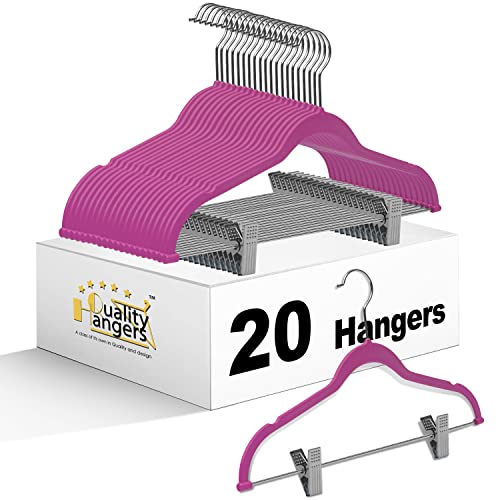 Quality Plastic 20-Pack Non Velvet Non-Flocked Thin Compact Skirt/Pant Hangers with Metal Clips for Skirts Pants Blouses Coats 360° Swivel Hook (Pink, 20) - color: Pink
